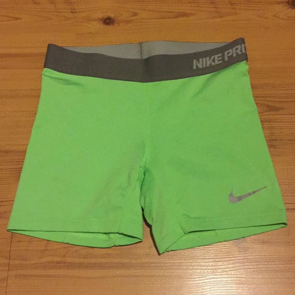 Lime Green and Grey Nike Pro Dri-Fit Shorts